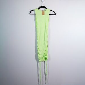 NEW Bayse Ribbed Knit Stretch Ruched Sleeveless Scoop Neck Tank Dress Green S